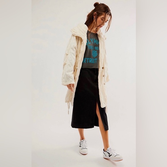 Free People One Cedar Parachute Jacket Hood Quilted Knit Oversized Ivory - Picture 2 of 5